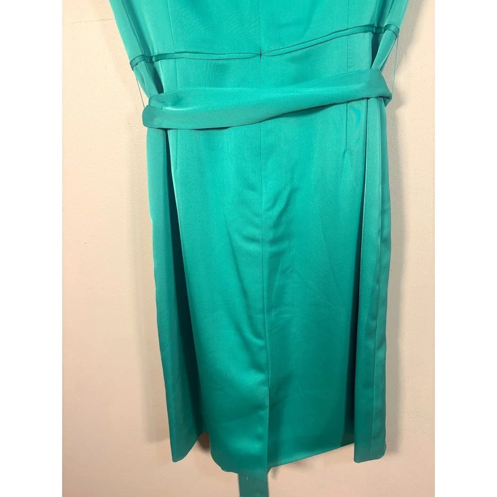 J.‎ Crew Sheath Dress Women 12P Green Excellent Satin Faux Wrap Cap Sleeve 65550